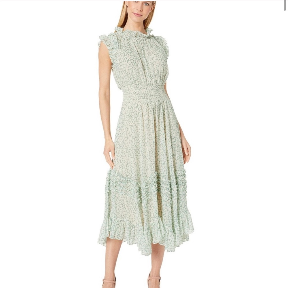 Rebecca Taylor IKAT LEAF LUREX SMOCKED DRESS
